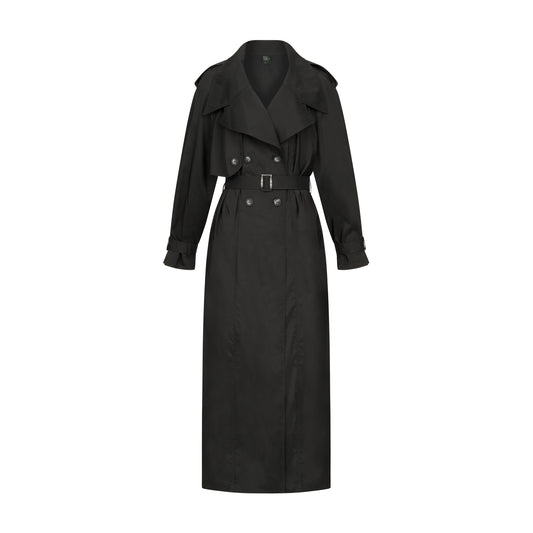 Long double-breasted trench coat (black)