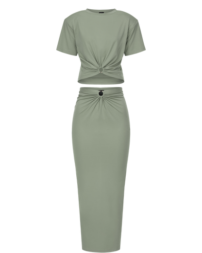 Women's set: crop top + pencil skirt (beige)