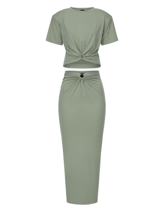 Women's set: crop top + pencil skirt (olive)