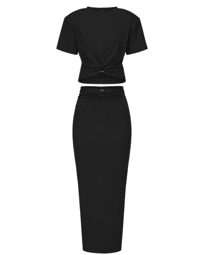 Women's set: crop top + pencil skirt (beige)