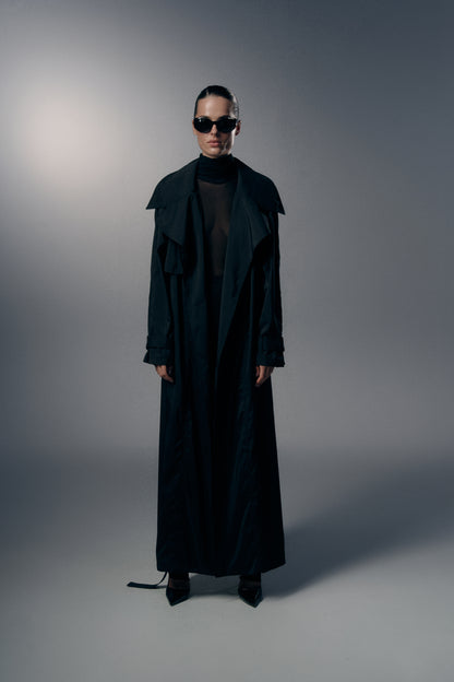 Long double-breasted trench coat (black)