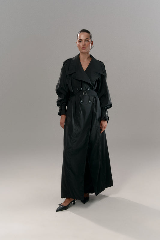 Long double-breasted trench coat (black)
