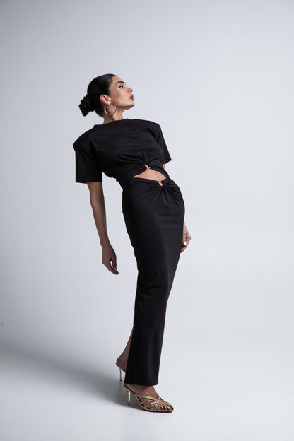 Women's set: crop top + pencil skirt (black)