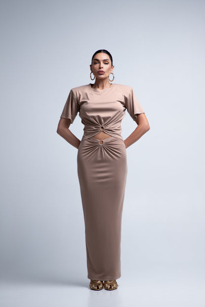 Women's set: crop top + pencil skirt (beige)
