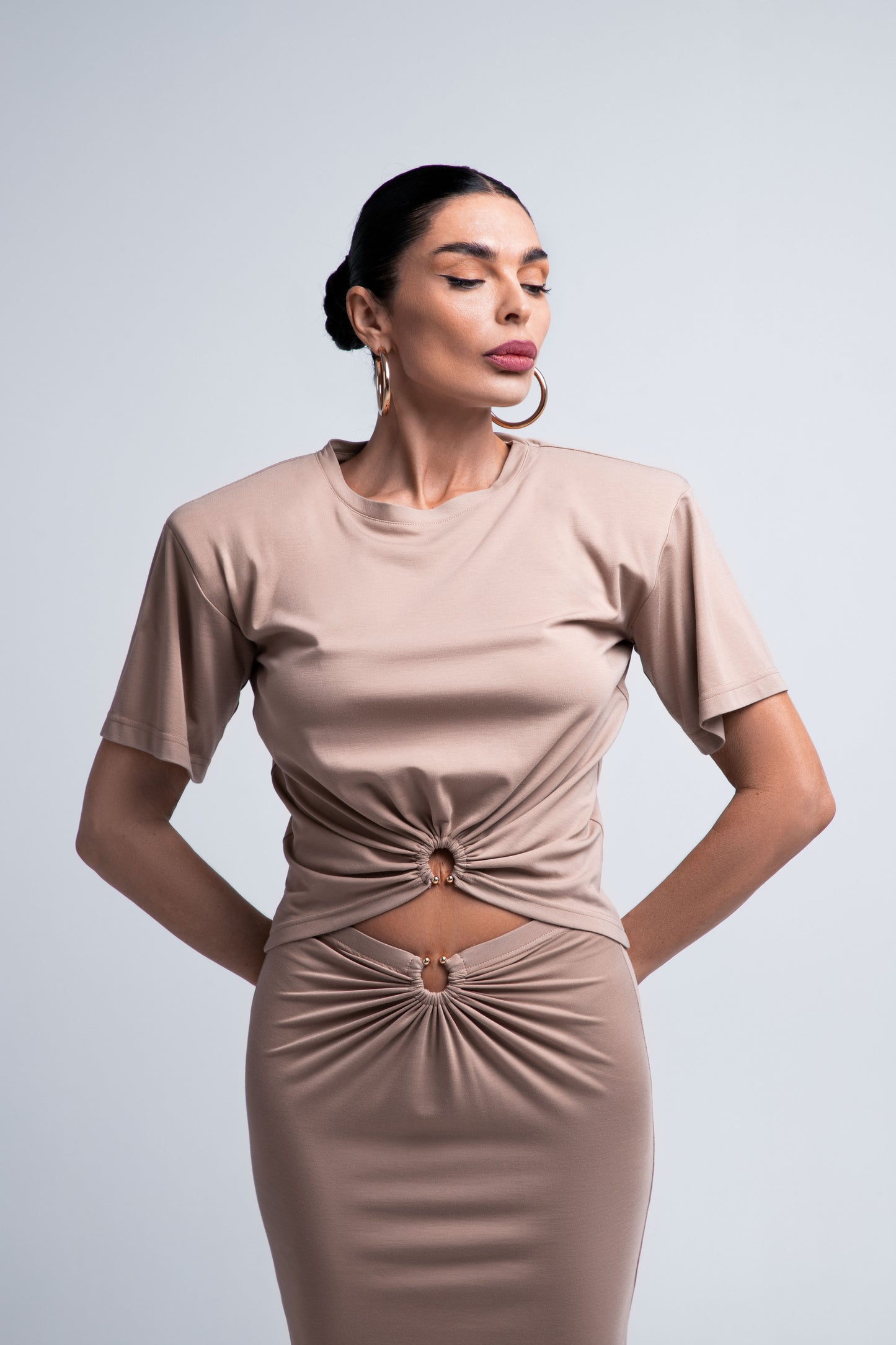 Women's set: crop top + pencil skirt (beige)