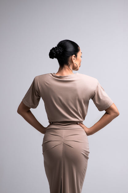 Women's set: crop top + pencil skirt (beige)