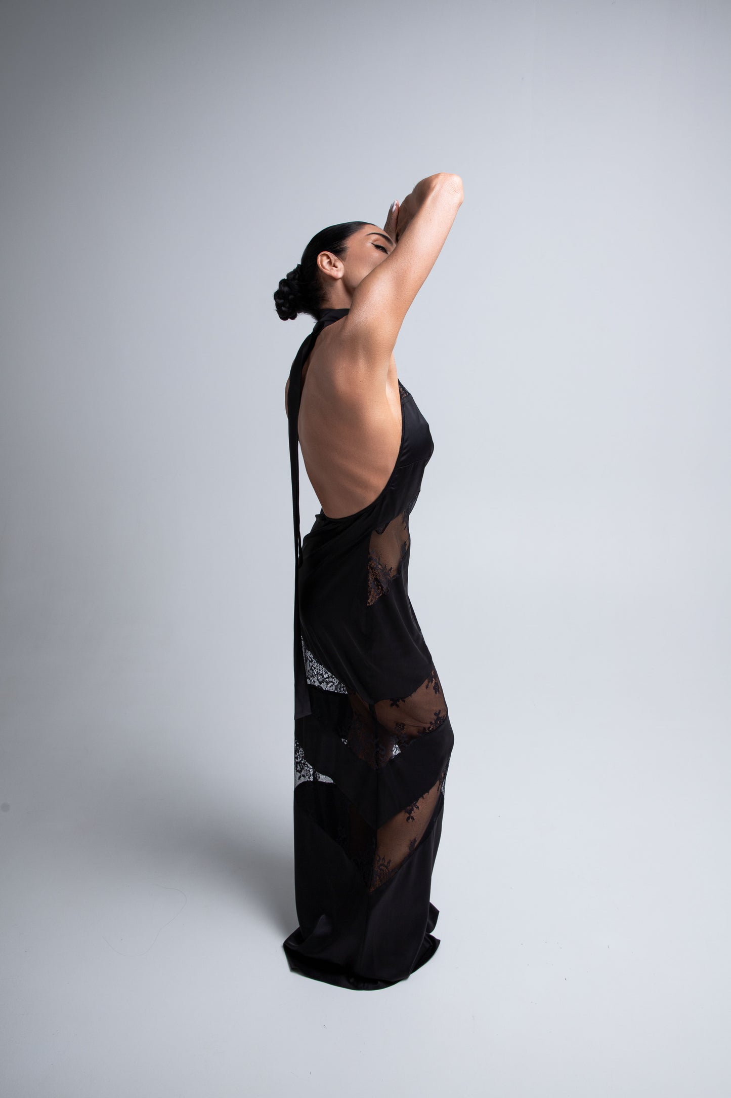 Lace silk dress (black)