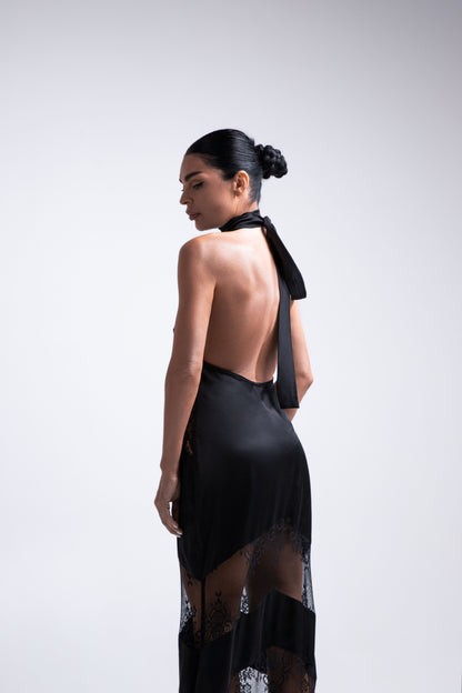 Lace silk dress (black)