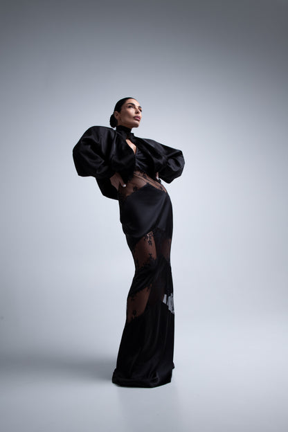 Lace silk dress (black)