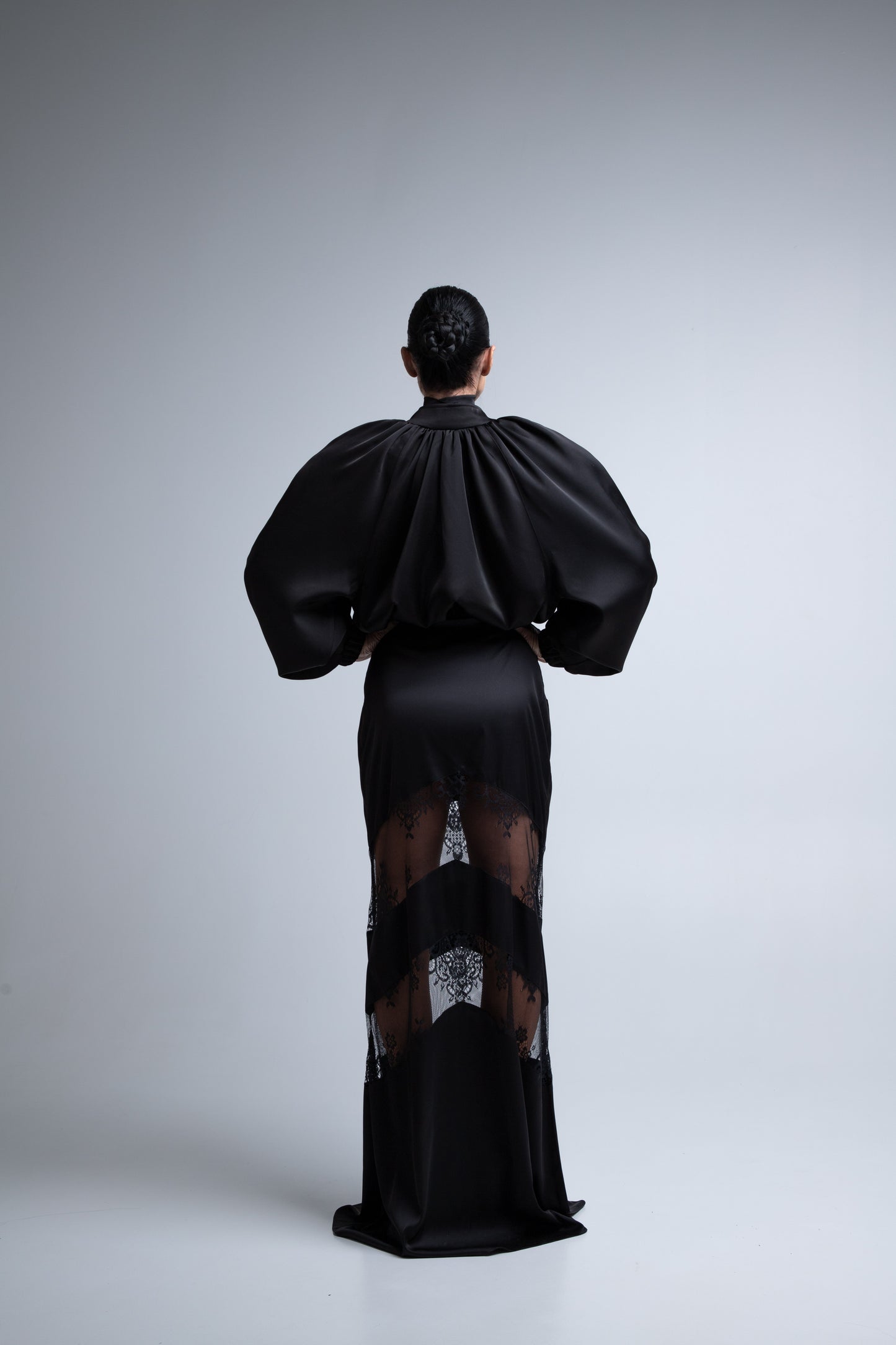 Lace silk dress (black)