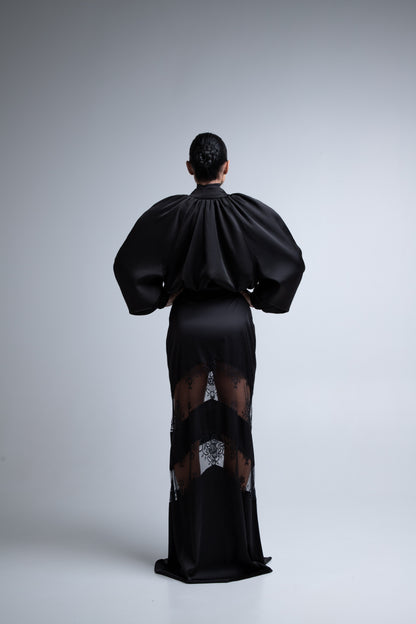 Lace silk dress (black)