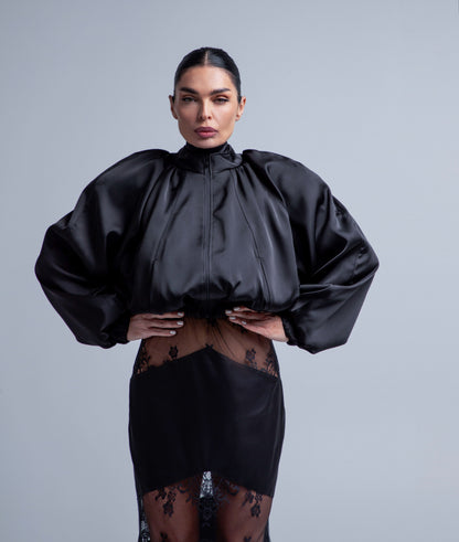 Silk bomber jacket (black)