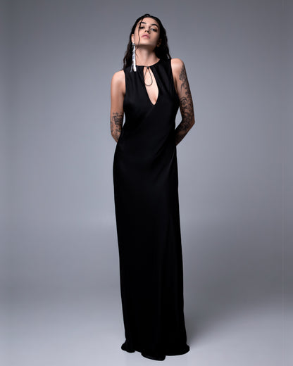 Black backless maxi dress