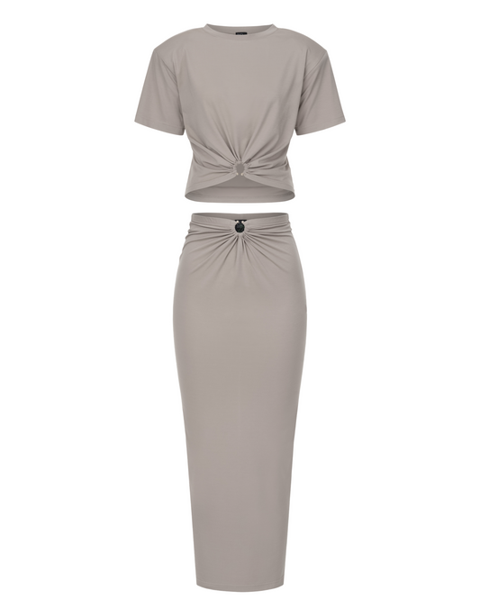 Women's set: crop top + pencil skirt (beige)